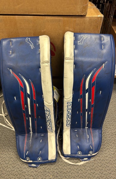 32" + 2" PASSAU Blue Senior Goalie Leg Pads custom made in canada blue senior adult SR goal