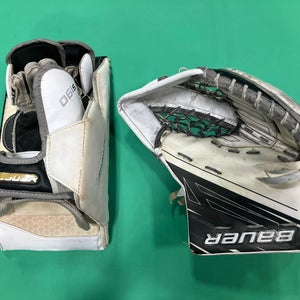 White Intermediate Bauer Supreme S190 Goalie Gloves & Blockers Regular (Used)