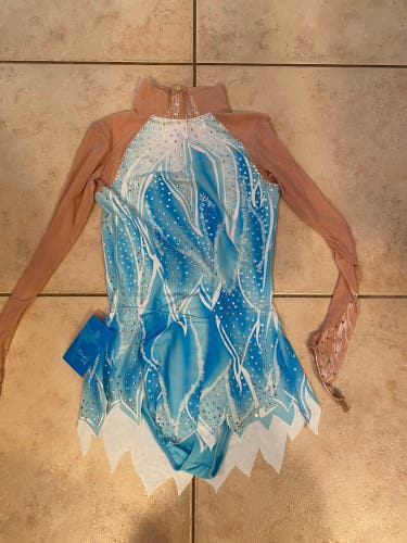 (New) Girls Skating or dance dress- soft blue and white with stones.