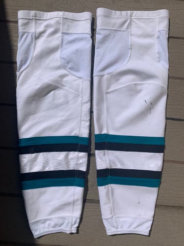 San Jose Sharks NHL Pro Stock Large Game Worn Socks White Away *USA Shipping Only Read Description*