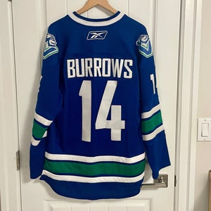 Authentic Reebok Vancouver Canucks Alex Burrows Stick In Rink Blue Jersey Large