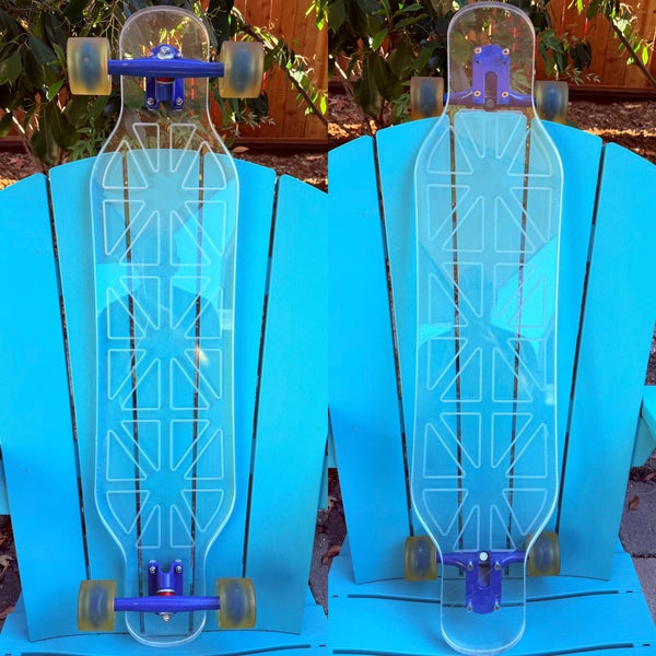 Ghost Boards Custom “Maui” Clear Acrylic Complete Longboard Skateboard 9” X 39”