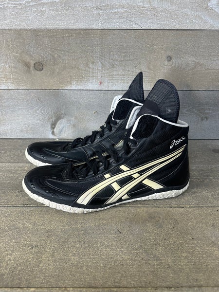 Asics Fuerte Wrestling Shoes Mens Size 13 Black White JY503 Leather