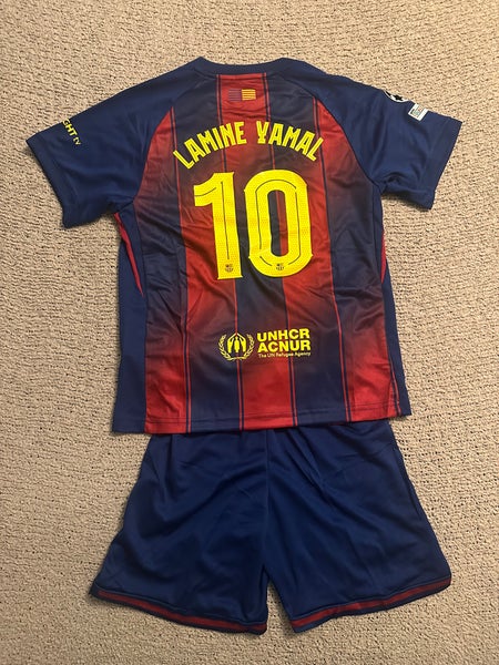 Lamine Yamal Barcelona soccer jersey kit size 26 for ages 8-9