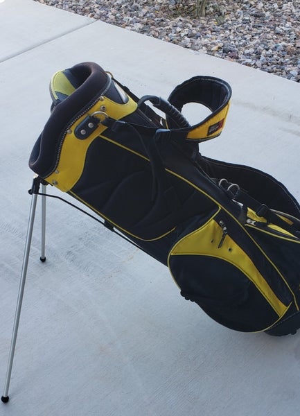 EXCELLENT MIZUNO BLACK & YELLOW 5 WAY STAND GOLF BAG   AZ925