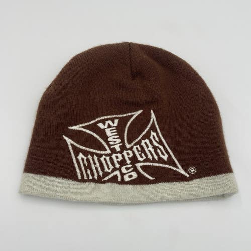 Vintage West Coast Choppers Hat Cap Beanie Knit Skullcap Biker Brown