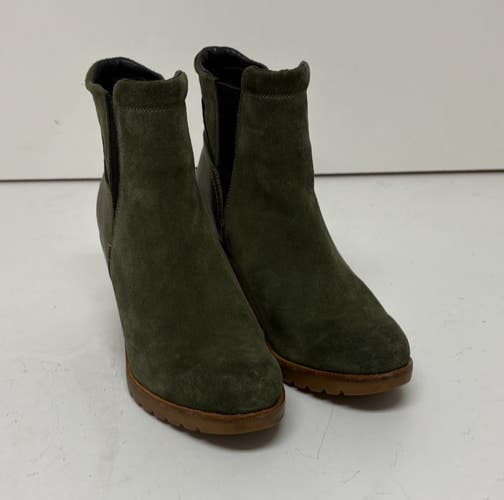 Sorel After Hours Chelsea Wedge Green Suede Leather Boots US 8.5 EU 39.5 GREAT