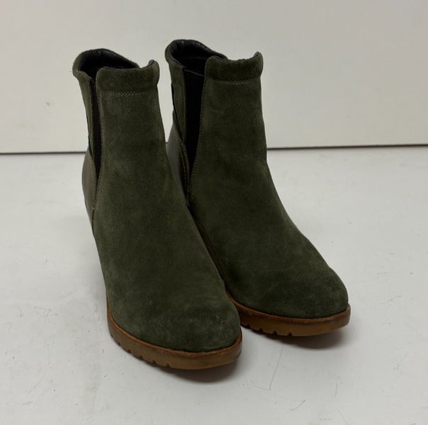 Sorel After Hours Chelsea Wedge Green Suede Leather Boots US 8.5 EU 39.5 GREAT