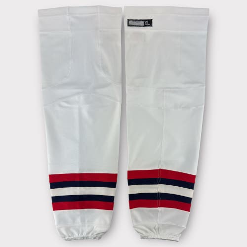 Pro Stock New Reebok Large, XL, XL+ Syracuse Crunch Blue Jackets White Hockey Socks