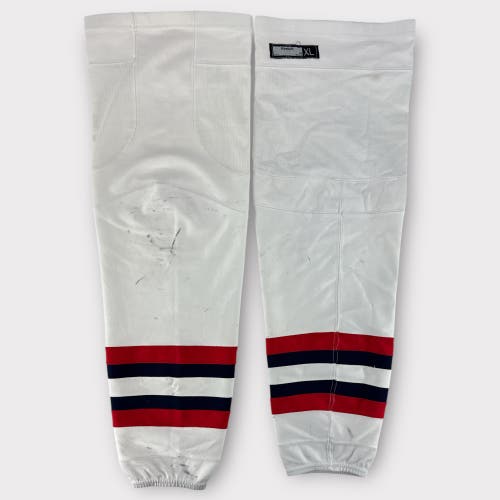 Pro Stock Used Reebok XL Syracuse Crunch Blue Jackets White Hockey Socks