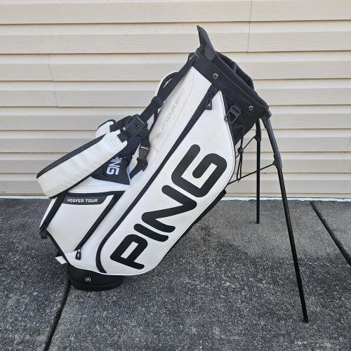 Ping Hoofer Tour White Black Leather Golf Stand Bag 5 Way Divider 6 Pockets