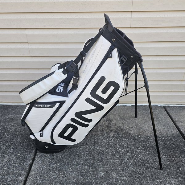 Ping Hoofer Tour White Black Leather Golf Stand Bag 5 Way Divider 6 Pockets