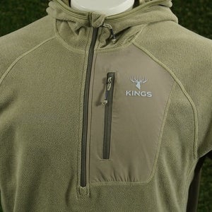 MENS LARGE KINGS XKG COVERT HOODIE 1/4 ZIP JACKET LONG SLEEVE OLIVE DRAB, VGC