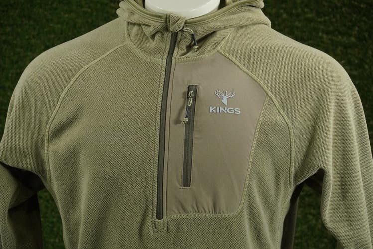 MENS LARGE KINGS XKG COVERT HOODIE 1/4 ZIP JACKET LONG SLEEVE OLIVE DRAB, VGC