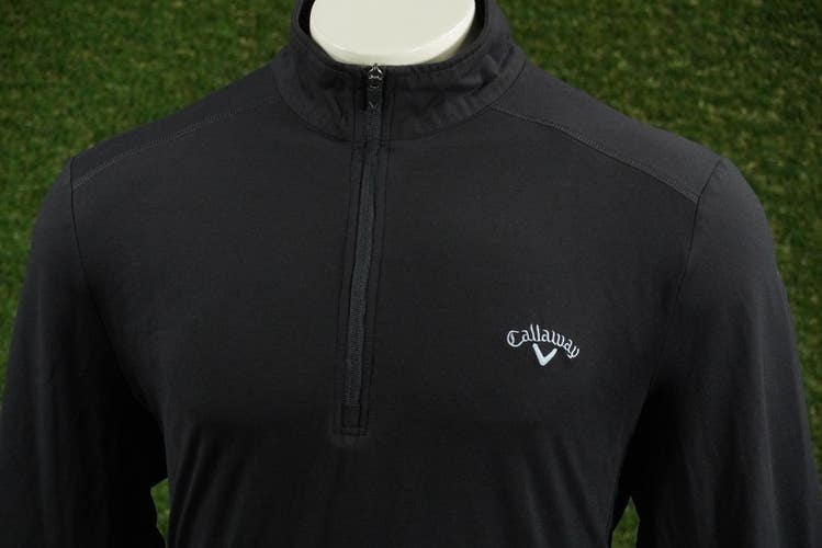 MENS LARGE CALLAWAY LIGHTWEIGHT 1/4 ZIP PULLOVER GOLF LONG SLEEVE BLACK, VGC