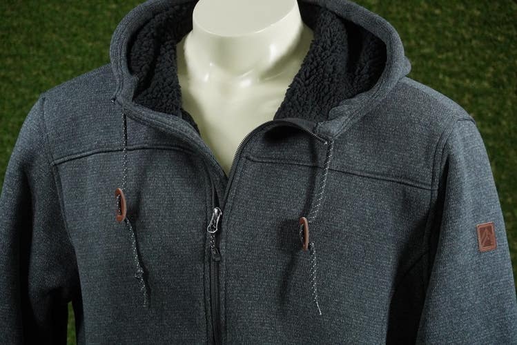 MENS LARGE RUGGED ELEMENTS FLEECE-LINED HOODIE JACKET LONG SLEEVE BLACK, VGC