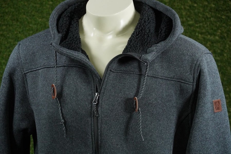 MENS LARGE RUGGED ELEMENTS FLEECE-LINED HOODIE JACKET LONG SLEEVE BLACK, VGC