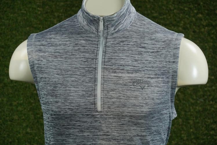 MENS MEDIUM CALLAWAY DUAL ACTION VEST GOLF PULLOVER 1/4 ZIP SLEEVELESS GRAY VGC