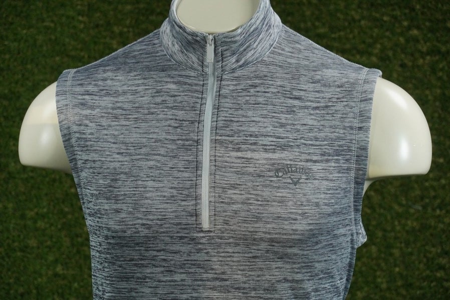 MENS MEDIUM CALLAWAY DUAL ACTION VEST GOLF PULLOVER 1/4 ZIP SLEEVELESS GRAY VGC