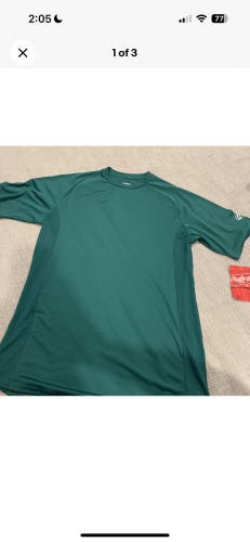 Rawlings Mens Shirt Medium Green Short Sleeve Sports Gym Solid Logo Baseball Top - NEW WITH TAGS