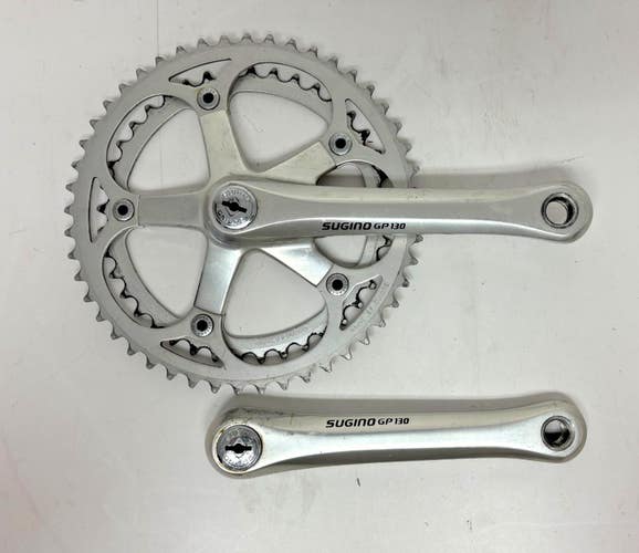 Vintage Sugino GP 130 165mm 48/40 Silver Aluminum Double Crankset +Dust Caps