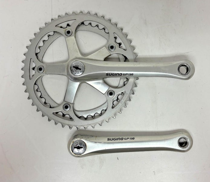 Vintage Sugino GP 130 165mm 48/40 Silver Aluminum Double Crankset +Dust Caps