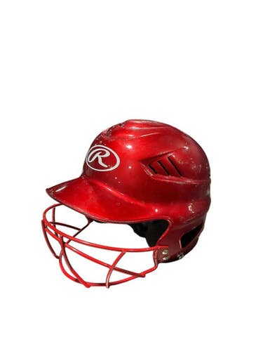 Used Rawlings RED HELMET W/ MASK Batting Helmet w/Mask Red One Size 11834-S000040750