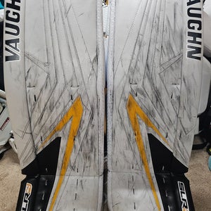 JARRY Penguins Vaughn SLR4 White Yellow Game Worn Goalie Leg Pads Senior 34 +1.5