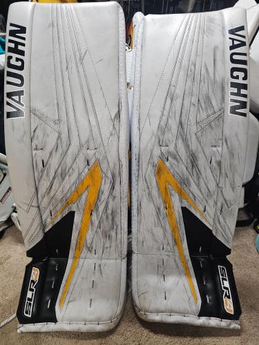JARRY Penguins Vaughn SLR4 White Yellow Game Worn Goalie Leg Pads Senior 34 +1.5