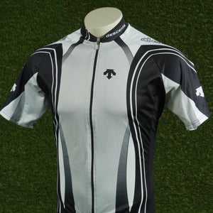 MENS LARGE DESCENTE CYCLING JERSEY FULL ZIP BLACK / WHITE, VGC