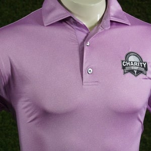 MENS SMALL FOOTJOY SPECKLE LISLE GOLF POLO LAVENDER CHARITY CUP SAND HOLLOW VGC