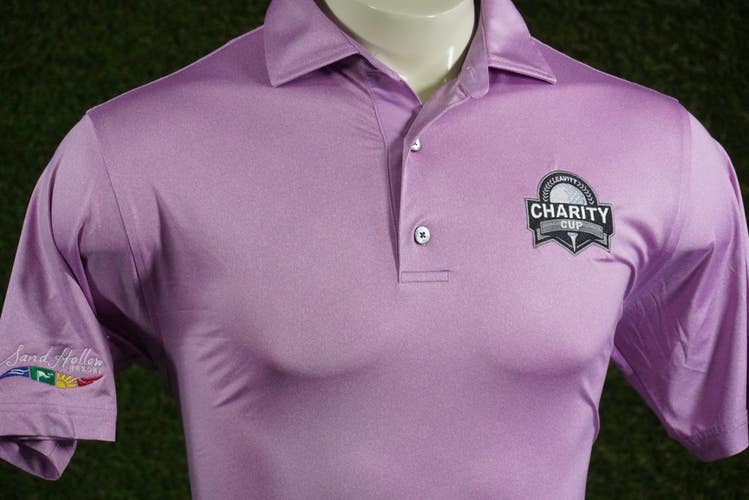 MENS SMALL FOOTJOY SPECKLE LISLE GOLF POLO LAVENDER CHARITY CUP SAND HOLLOW VGC