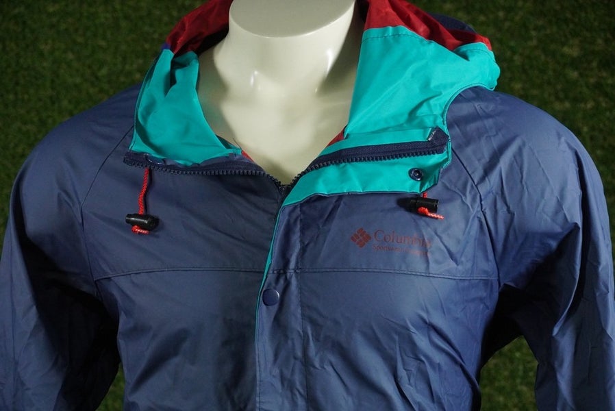 MENS MEDIUM COLUMBIA RAIN JACKET & RAIN PANTS WATERPROOF BLUE, VGC ~ VINTAGE!!