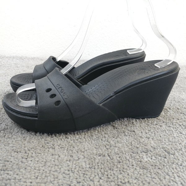 Crocs Kadee Sandal Womens Size 7 Slide Wedge Heel Mule Beach Pool Shoes Black