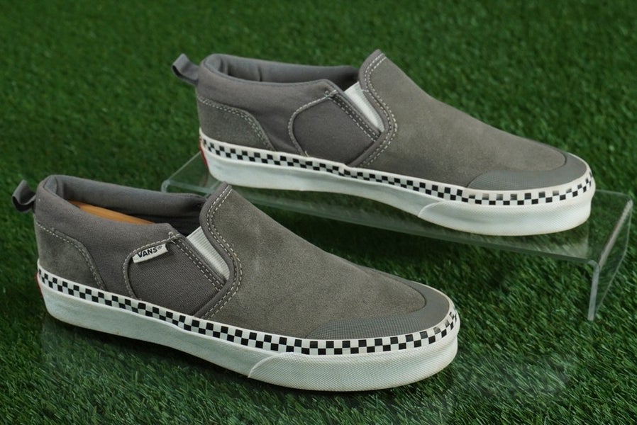 VANS ASHER DW CHECKER FOXING PEWTER CHILDRENS SLIP-ON SHOES, US KIDS 5