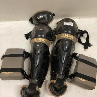 Used All-Star LGADV912 Catchers Leg Guards Black And Grey Youth 11725-S000490032