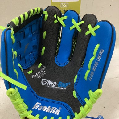 Used Franklin 22851 BB/SB Glove RH Throw Royal Blue And Lime Green 9" 11725-S000491907