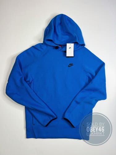 Nike Air Sportswear Tech Fleece Blue Knit Pullover Hoodie M-Tall