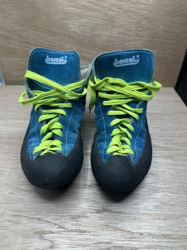 Vintage Boreal Climbing Shoes High Top Red Laces Gray Suede Mens Size 9.5 Spain
