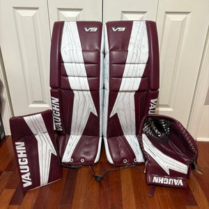 Vaughn Velocity V9 Pro Carbon Goalie Full Set Custom pads 33+1 Blocker Trapper Maroon & White