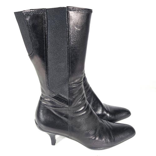 Prada Black Leather Mid Calf Side Zip Boots Women's Size 38.5 / 8