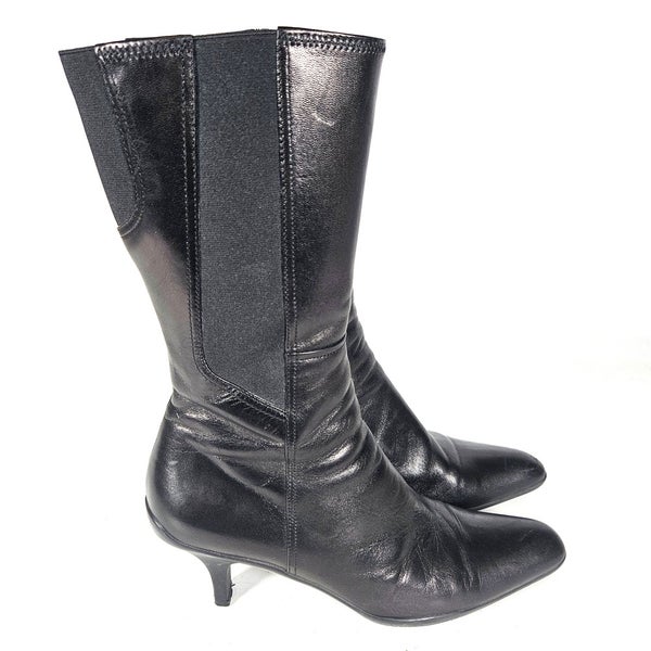 Prada Black Leather Mid Calf Side Zip Boots Women's Size 38.5 / 8