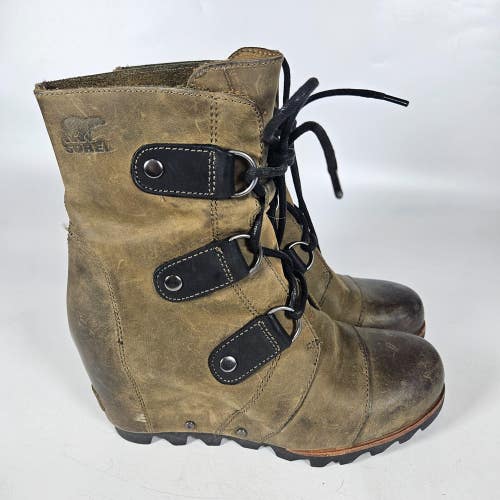 Sorel Joan of Arctic Wedge Mid Lace Boots Womens Size 7 Brown Leather