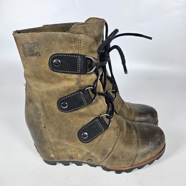 Sorel Joan of Arctic Wedge Mid Lace Boots Womens Size 7 Brown Leather