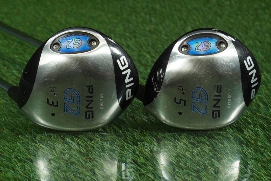 PING G2 WOODS SET 3W,5W TRUE TEMPER JZ STEEL STIFF FLEX BLACK DOT RH 14,17