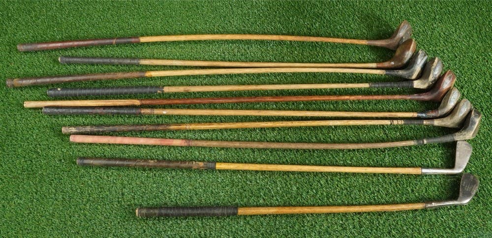 VINTAGE LOT OF 10 ASSORTED HICKORY SHAFTS GOLF CLUBS  KLYMAC KENBAD ANN & TAYLOR