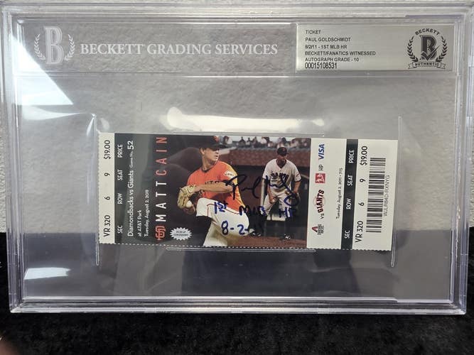 PAUL GOLDSCHMIDT Signed Auto Ticket Stub "1st MLB Homerun 8-2-11" Beckett 10
