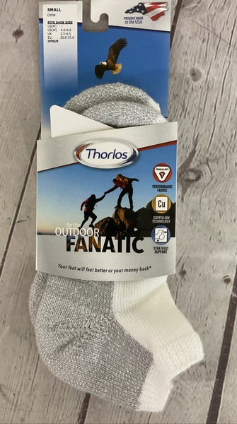 Thorlos OUTDOOR FANATIC Hiking Crew Ankle Socks White Grey Small