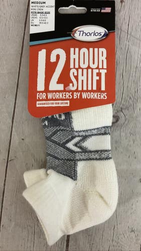 Thorlos 20190822RW Adult's Crew Ankle Socks White Grey Medium