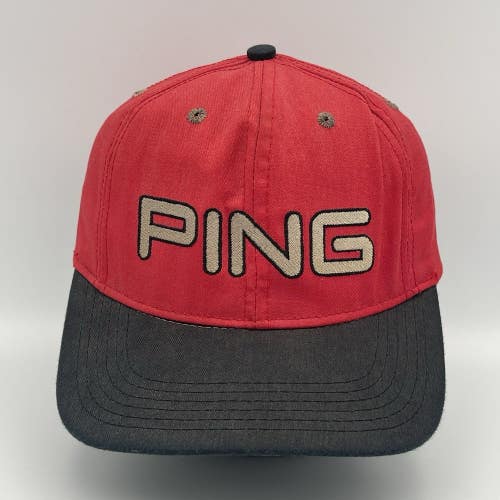 Vintage Ping Golf Leather Strapback Hat Cap Red Made In USA